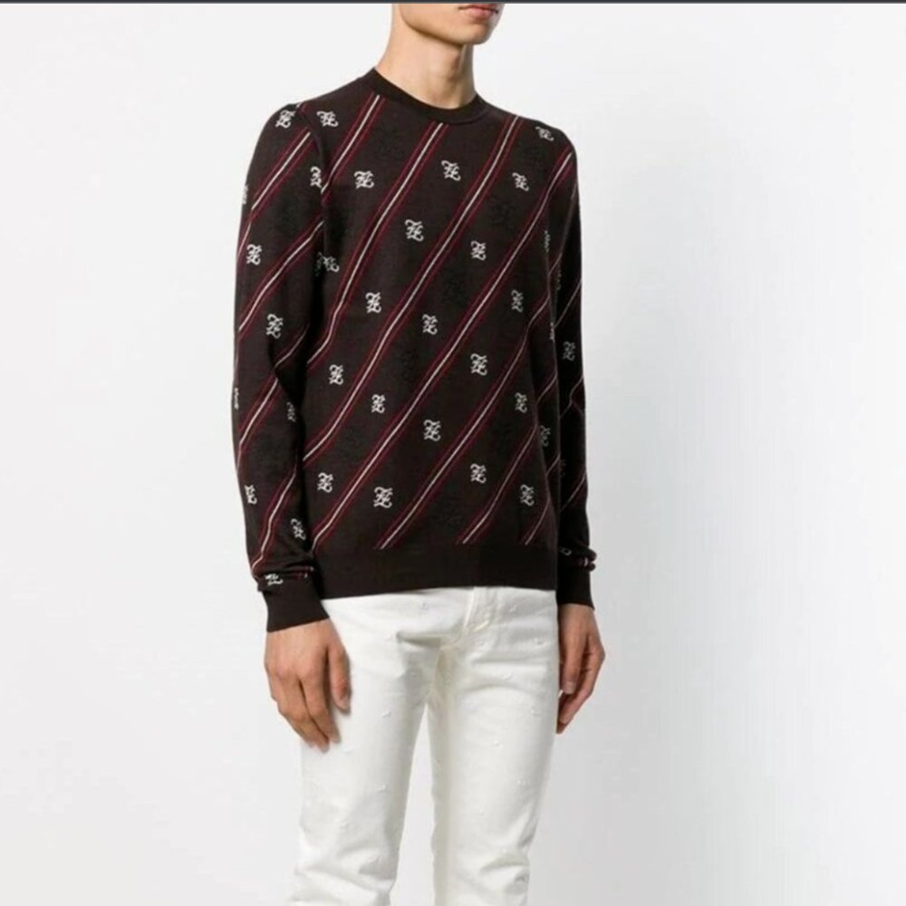 Fendi Brown Monogram Knit Striped Sweater